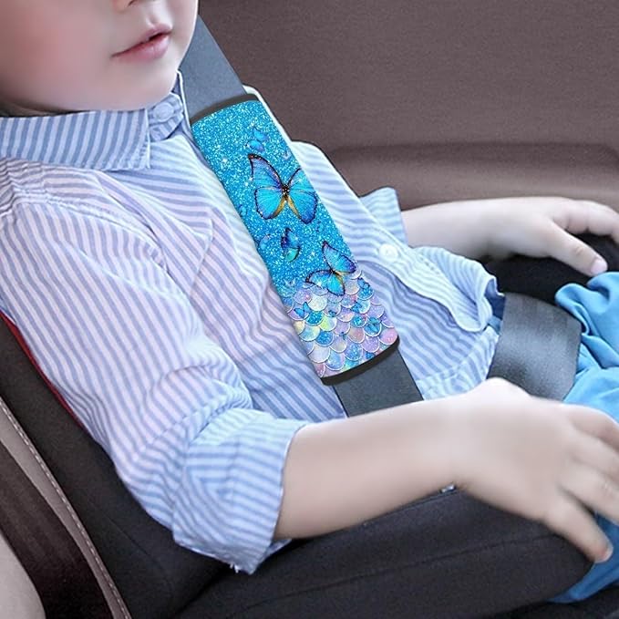 Biyejit Butterfly Scales Car Seat Belt Pads Cover for Kids Boys Girls, Universal Car Seat Belt Shoulder Pads Strap Covers for Adults, Car Seat Belt Cushions 2 Pack