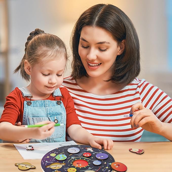 Zeoddler Upgrated Solar System Puzzle, Kids Toys for 3-6, Wooden Space Toys, Planets for Kids Preschool Learning Activities, Gift for Boys, Girls