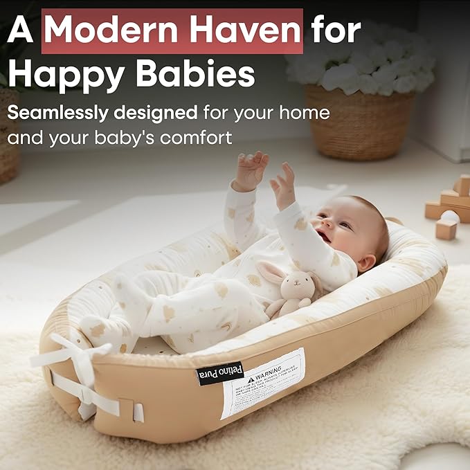 Interactivity Baby Lounger for Playtime under Adult Supervision (0-12 Months), Premium Quality Natural Cotton with Foam Core, Easy to Wash & Breathable Infant Lounger for Travel and Picnic