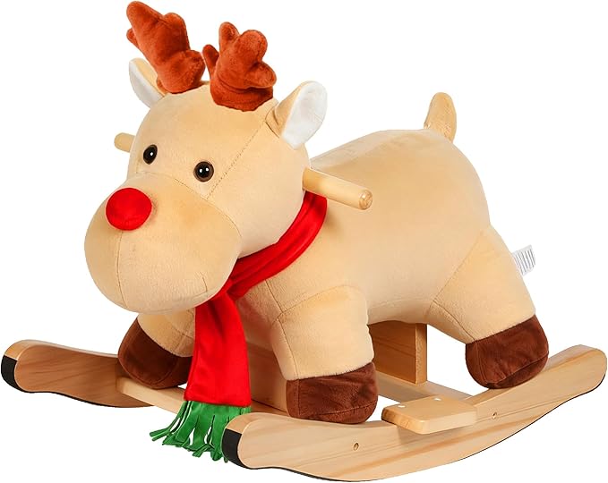 Baby Rocking Horse with Jingle Bells, Baby Rocking Chair for Toddlers 1-3 Years, Soft Plush Wooden Ride-on Toy Rocking Animal for Baby Boys and Girls Child Birthday Gift, CPC&CE Certified (Apricot-02)