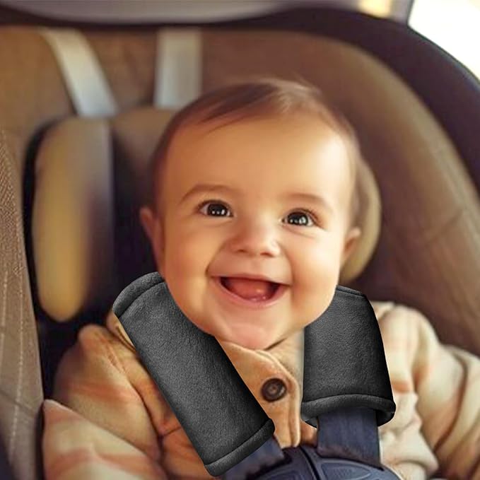 SWESEN Baby Car Seat Belt Covers for Boys and Girls, Carseat Shoulder Padding, Soft Car Seat Neck Cover, Mink Car Seat Straps Shoulder Pads, Solid Colour Stroller Strap Cover for Baby Kids, Black