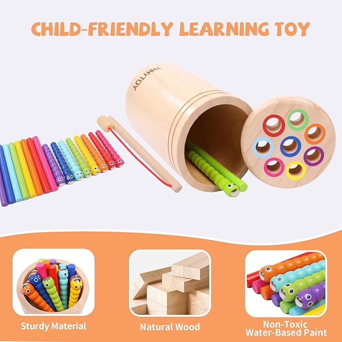 Montessori Toys for 2 3 4 Year Old, Dual Gameplay 18 Month Old Toy Preschool Color Sorting Toddler Magnetic Fishing Game, Fine Motor Skills Wooden Sensory Toys for Ages 2-4 Girls Boys Gifts for Kids