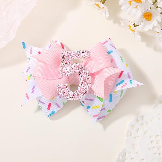 Birthday Hair Bow Hair Clips for Girls 1 2 3 4 5 6 Years, Baby Girl Accessories Bow Birthday Decorations, Pink Baby Girls Ice Cream Hair Bows Clips for 5th
