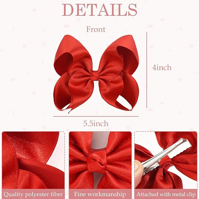 5.5 Inch 2pcs Red Hair Bows for Girls Grosgrain Ribbon Toddler Hair Accessories with Alligator Clips for Toddlers Baby Girls Kids Teens