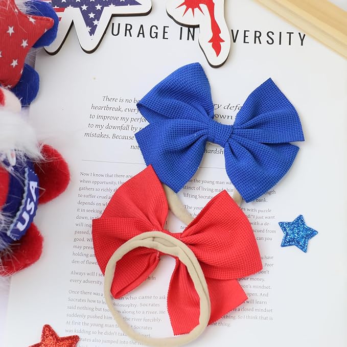 4th of July Baby Girls Bows Elastic Nylon Headbands Red Bows for Baby Girls Toddler Hair Bows Accessories Blue Newborn Bows for Infant Toddlers Kids (4.5 Red White Blue)