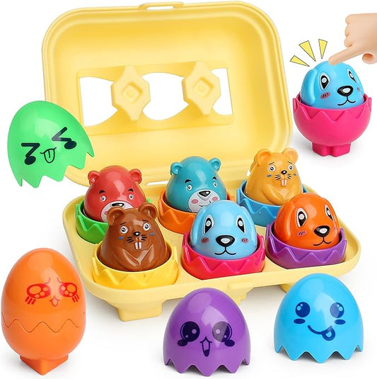 MOONTOY Matching Eggs Toy for Toddlers 1-3, Montessori Geometric Eggs Set, Easter Basket Stuffers for Toddlers, Educational Shape & Color Sorting Toys for 1 2 3 Year Old Girl Boy Baby
