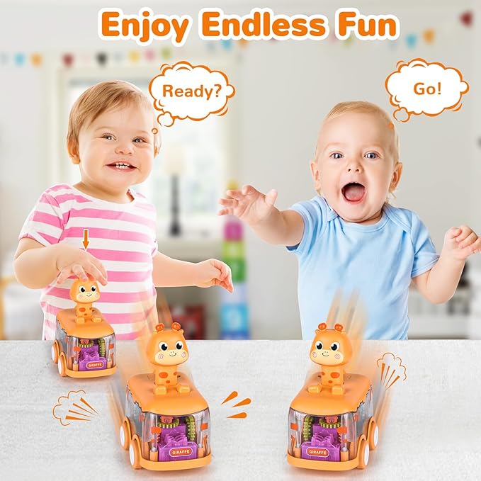 ShinySong Baby Toy Cars Press and Go Car for Toddler, Light Up Toys Birthday Gifts for Kids Boys Girls, Giraffe 2PCS