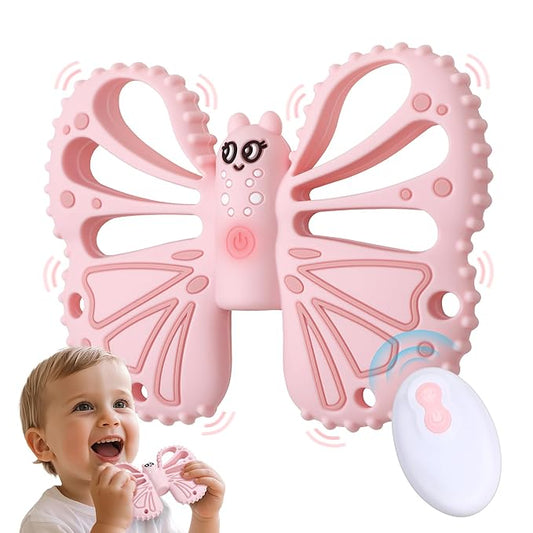 Vibrating Teether for Baby - Chewy Sensory Toy for Teething & Autism, 10-Speed Vibration Modes, USB Rechargeable, Food Grade Silicone Teether for Sensory Seekers(Pink)