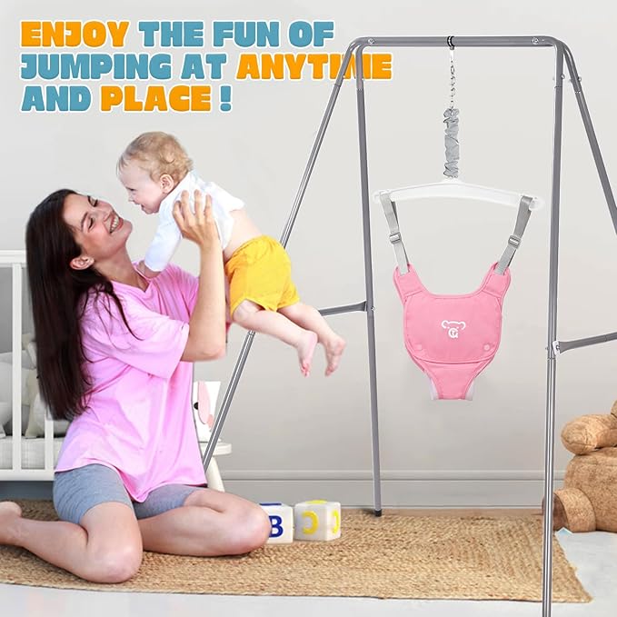 Baby Jumper with Stand, Baby Jumpers and Bouncers, Baby Exerciser Suitable for 6-24 Months, Easy to Assemble & Store Jumper for Baby (Pink)