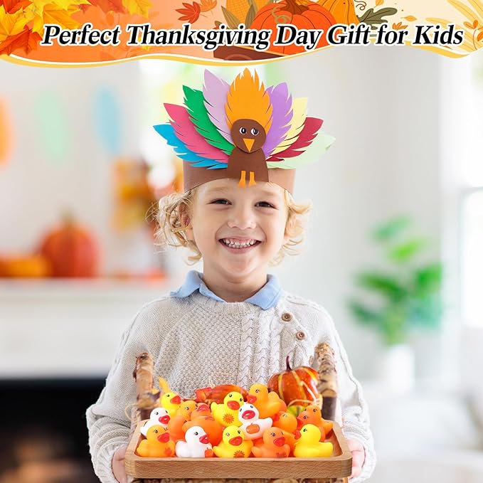 MiniInflat 200 Pcs Thanksgiving Day Rubber Ducks Assorted Rubber Duckies Bulk Mini Pool Toy Ducks Small Tiny Ducky for Thanksgiving Day Party Favors Classroom Exchange Gifts