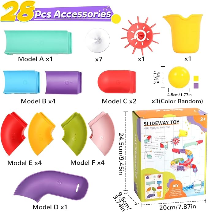 Bath Toys for Kids Water Toys - 42 Pcs DIY Slippery Slide Track Fun Kids Swimming Toy, Valentines Birthday 1 2 3 Gift for Boys Girls Swimming Time DIY Bath Toy
