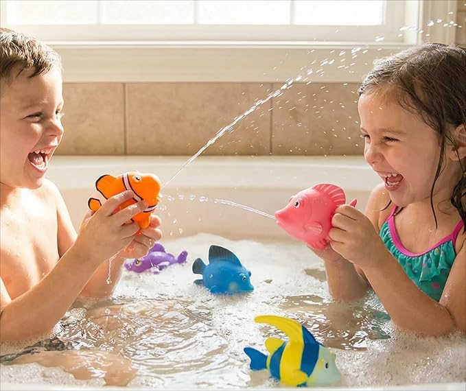 BOHS Rubber Squirting Fish - Cute Floating Cartoon Soft - Baby Bath Play Water Marine Animals Toys - 6 Count