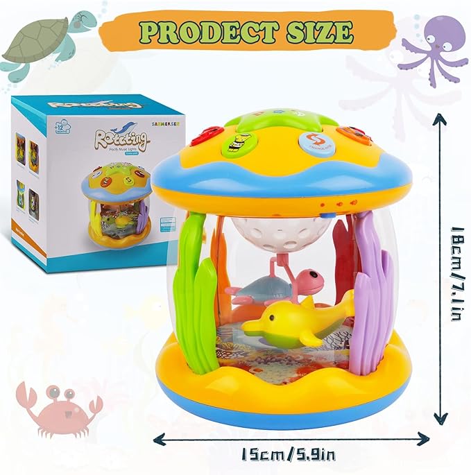 M SANMERSEN Baby Boys Toys 6-12 Months, Babies Ocean Rotating Lights Up Musical Toys for 0-6 12-18 Months Newborn Infant Crawling Tummy Time Toys 1 2 3 Baby Birthday Blue
