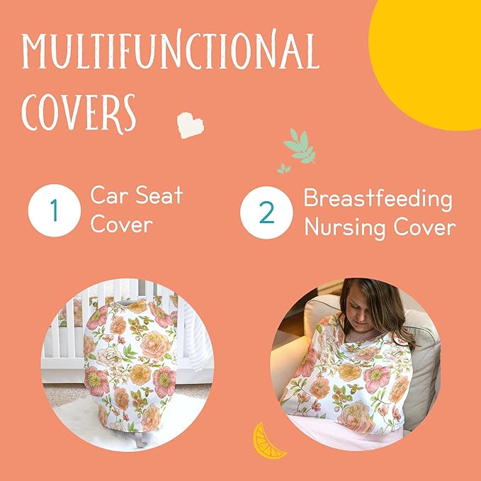 Honey Lemonade - Baby Car Seat Cover - Breastfeeding Baby Nursing Cover Carseat Canopy - Multifunctional Stretchy Soft Baby Car Seat Cover for Girl and Boy - Gender Neutral