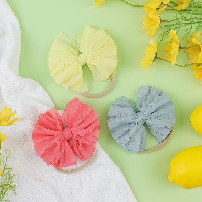 Baby Girls Soft Knot Headbands with Hair Bows Newborn Toddler Hairbands Infant Toddlers Kids Hair Accessories Blue Watermelon Red Light Yellow 3 PCS