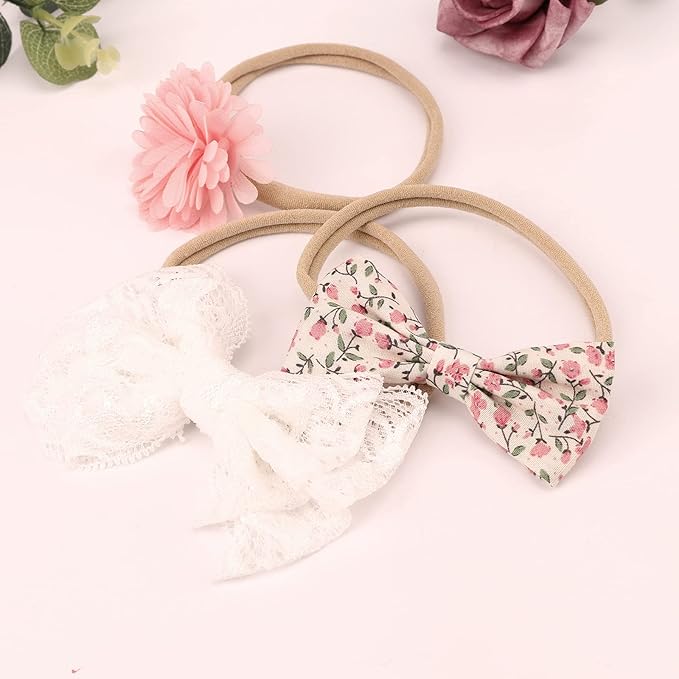 BQUBO Baby Girl Bows and Headbands Soft Nylon Hairbands Elastics Handmade Girls Flower Hair Accessories for Newborn Infant Toddlers Kids 10 Pack