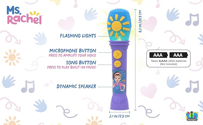 eKids Ms Rachel Toy Microphone for Kids, Includes Built-in Music and Lights, Toddler Toys (Purple)