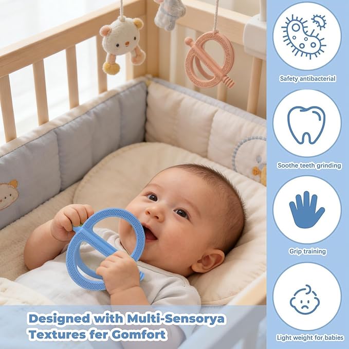 3 Pack Baby Teething Toys - Silicone Baby No-Drop Sensory Teether Toy Wrist Hand Teethers for Teething Relief, Food-Grade Newborn Essentials Chew Toys for Sucking Needs 0-12 Months