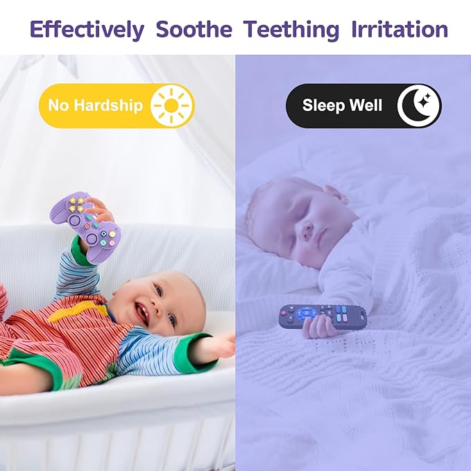 2 Pack Silicone Teethers for Babies 6-12 Months, Teething Toys for Babies 0-6 Months, Remote Teether for Baby, Sensory Toys for Baby,Toddler Infant Girl Boy Gifts