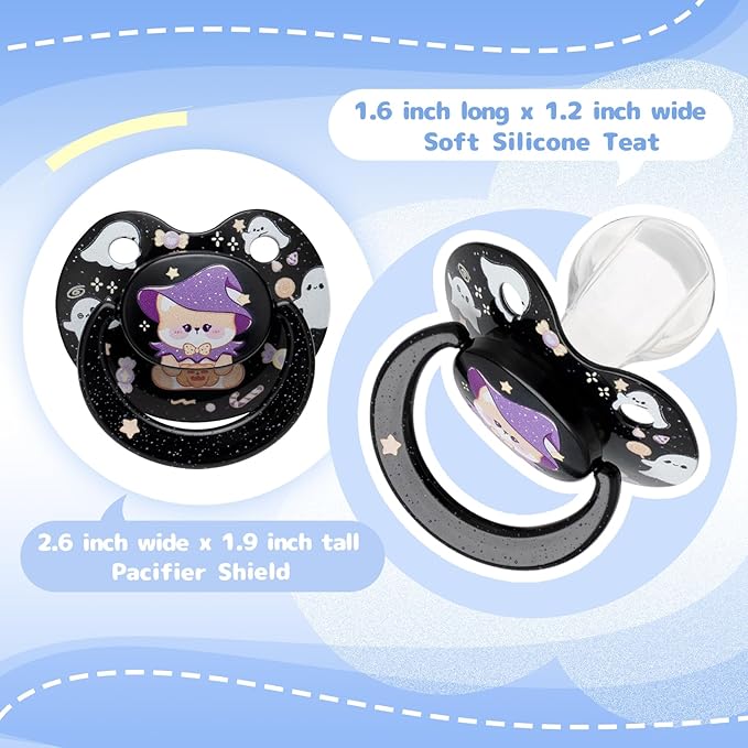 Halloween Adult Pacifier Big Size: Cute Bear Binky for Anxiety Relief - Large Shield Paci with Case Black