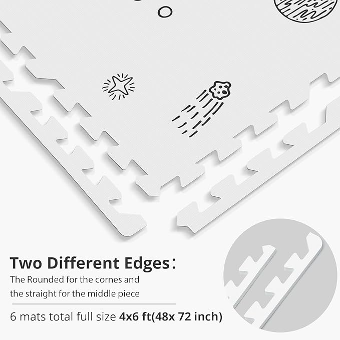 PIGLOG Baby Play Mat, 72x48-Inch Baby Foam Play Mat,6-Piece Interlocking Foam Floor Tiles for Toddlers, Waterproof,Floor Mats for Kids,Baby Foam Play Mat for Babies & Toddlers, Crawling Mat(Space)