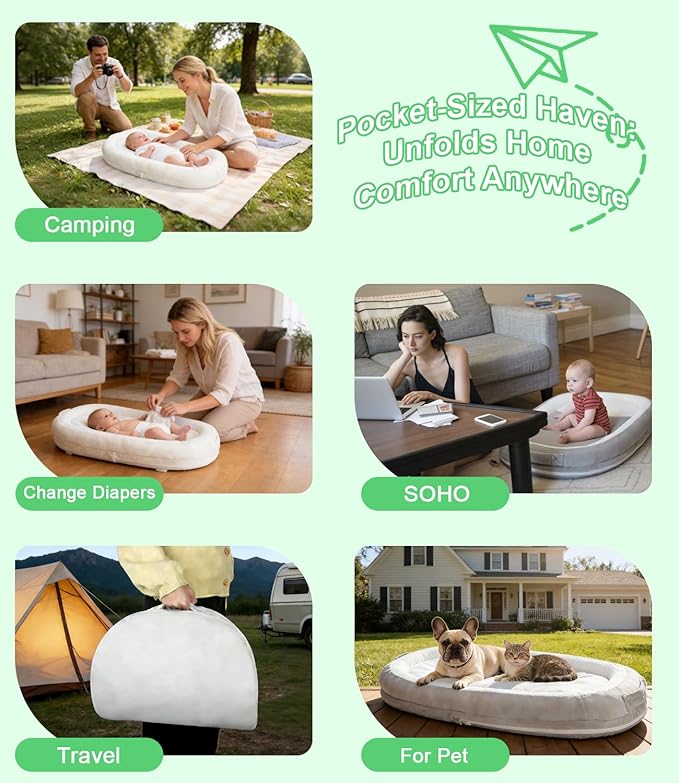 Baby Lounger, Portable Infant Support Cushions for Newborn 0-24 Months, Soft Washable Baby Nest with Thickened Support, Newborn Baby Essentials Gift for Home and Travel, Supervised Use