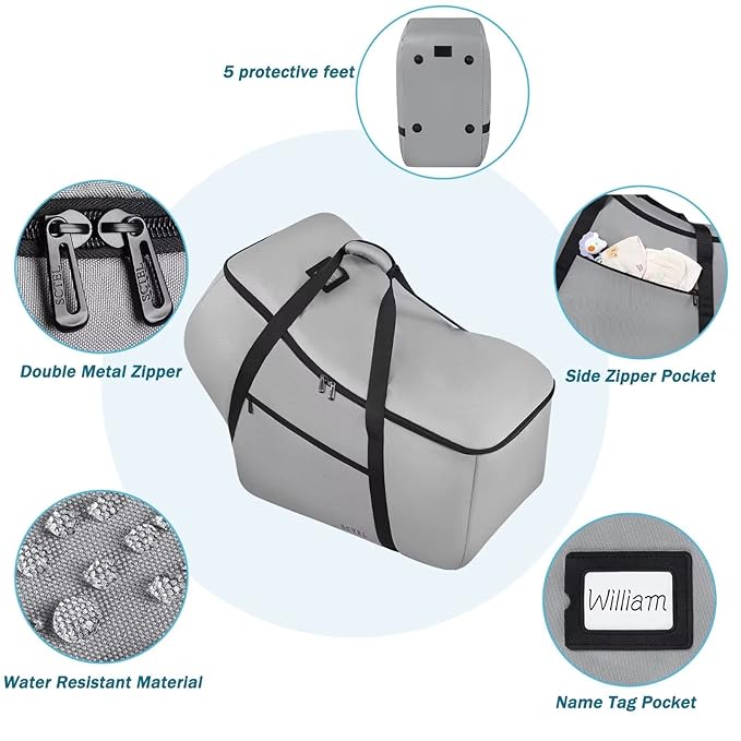 SCTEL Car Seat Travel Bag Fit All Nuna Pipa Car Seat and Base, Doona Infant Car Seat Stroller, Padded Car Seat Bags for Air Travel, Airplane Carrier Bag with Side Pocket, Protective Feet, Storage Bag