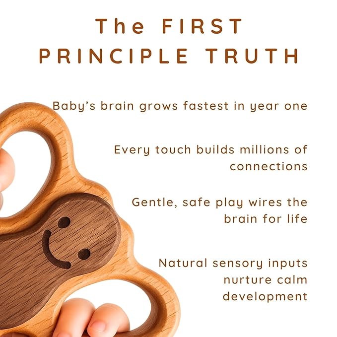 HippoToys Handcrafted Wooden Baby Rattle | Natural Teething Toy | Montessori Sensory Developmental Toy | Non-Toxic Organic Wood | Newborn Infant Baby Boy Girl Gift 0-12 Months