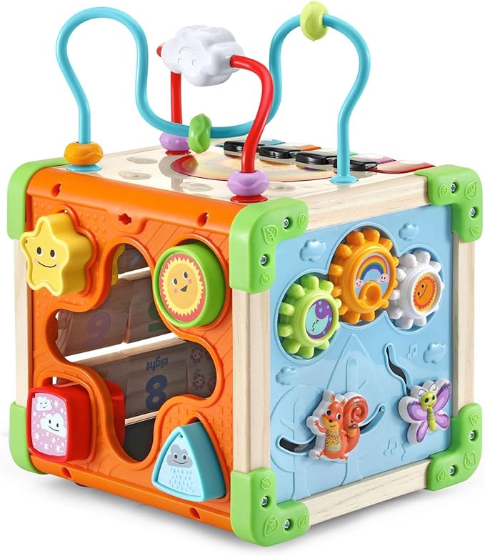 LeapFrog Touch and Learn Electronic Musical Light-Up Wooden Activity Cube Toy, Animal Themed, Ages 1 and Up