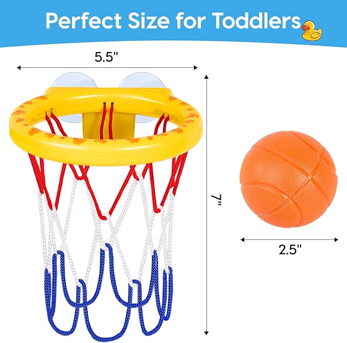 Bath Toys, Bathtub Basketball Hoop for Kids Toddlers, Bath Shower Toys for Kids, Strong Suction Cup Basketball Hoop & 3 Soft No-Hole Balls Set for Toddlers, Boys and Girls