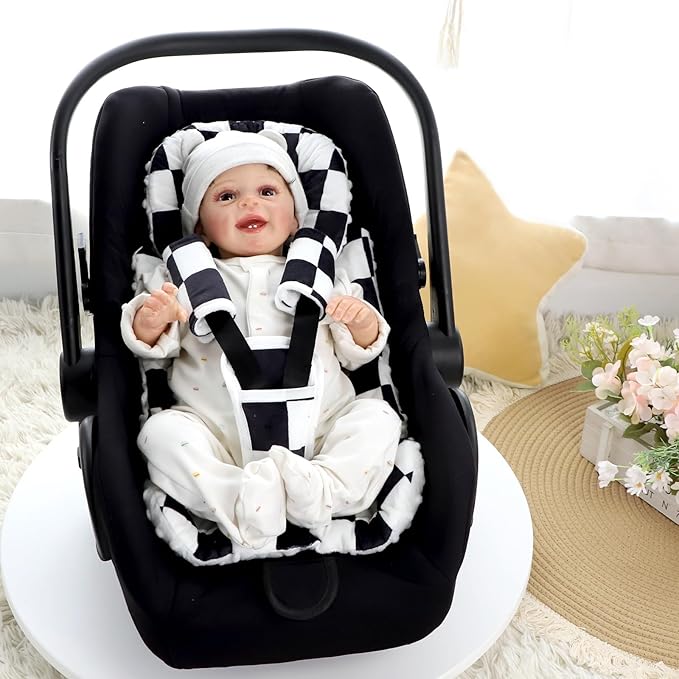 Newborn Lounger Cover and Infant Car Seat Insert, Black Checkered (Lounger Not Include)