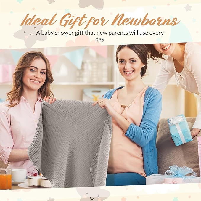 Hahafelt 6 Pcs Muslin Hooded Bath Towels Washcloths and Bibs Set, Muslin Cotton Baby Towels Absorbent Hooded Blanket Towel Infant Bibs for Boys Girls Newborn Infant Essential(Brown, Beige)