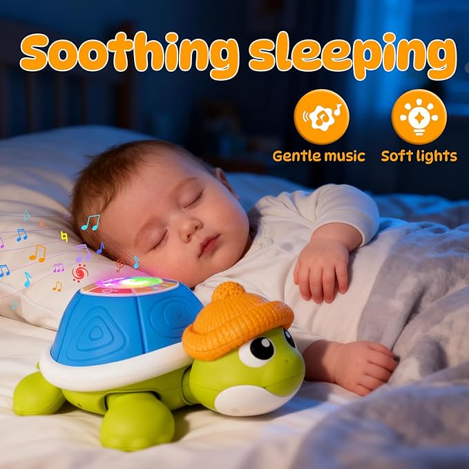 BLF FUN Baby Toys 6-12 Months, Musical Turtle Crawling Toys with Mama and Babies, Baby Learning Toys with Light & Music, Christmas Birthday Gifts for Boys Girls 6,7,8,9-12 Months