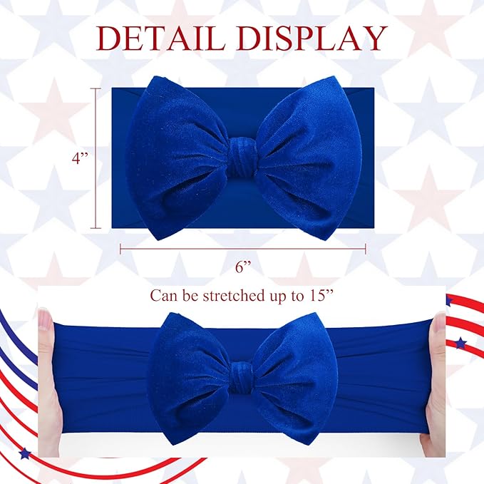 YanJie 4th of July Nylon Headbands for Baby Girls - Red Velvet Handmade Hair Accessories for Infants and Toddlers