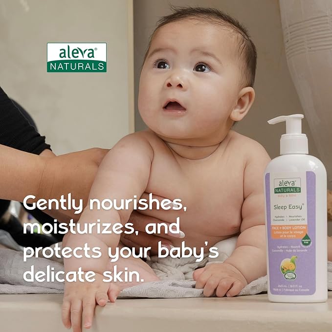 Aleva Naturals Sleep Easy Calming Relaxing Bedtime Baby Lotion, For babies and toddlers, Enriched with Lavender and Chamomile Oils, Sensitive Skin Friendly, Organic Ingredients - 8 Fl Oz