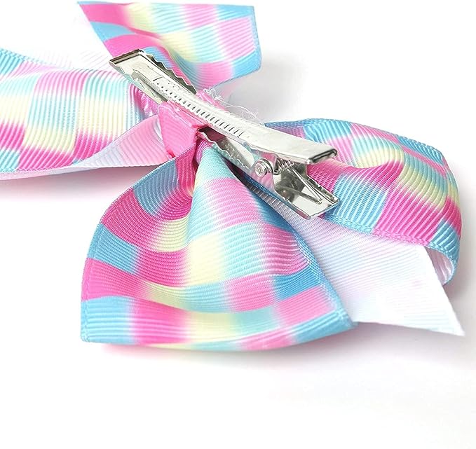 7pc 5" Large Hair Bows for Girls, JOJO Siwa Grosgrain Ribbon Hair Barrettes with Heart Emblem Accessories for Toddler