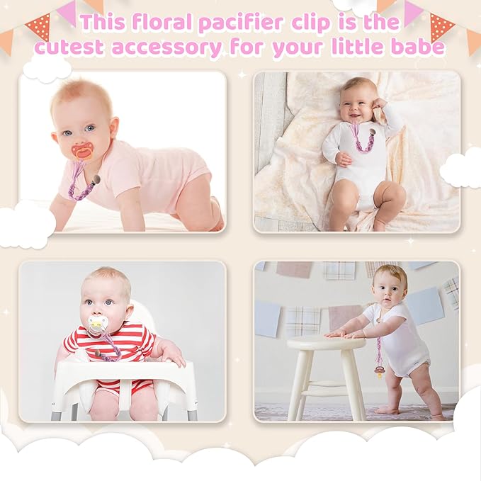 Boho Pacifier Clip for Boys Girls Pacifier Holder Leash Wooden Clips Handmade Braided Cotton Unisex Baby Shower Birthday Gift Christmas Gift