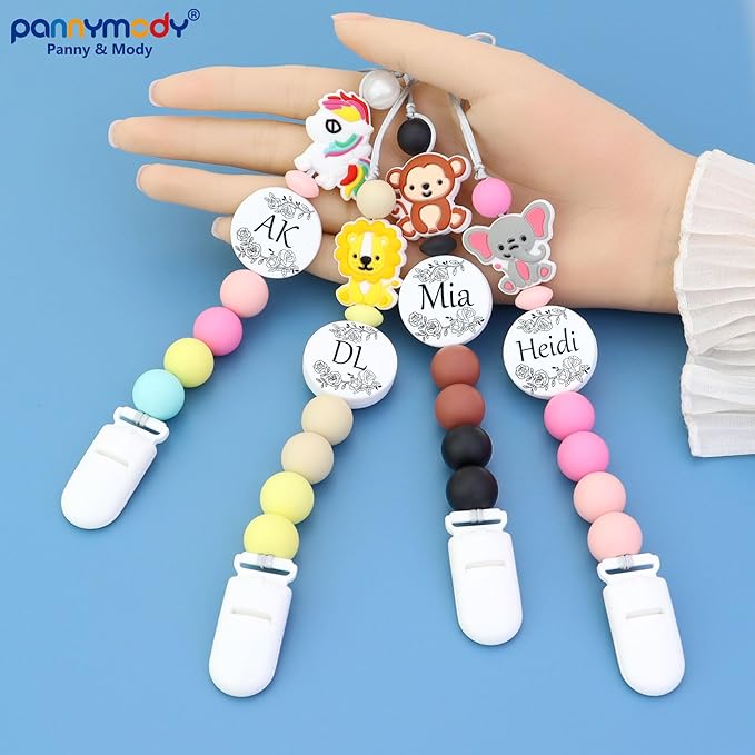Custom Baby Pacifier Holder Clip with Name, Personalized Name Pacifier Clip for Boys and Girls Fits for Most Pacifiers (Monkey)