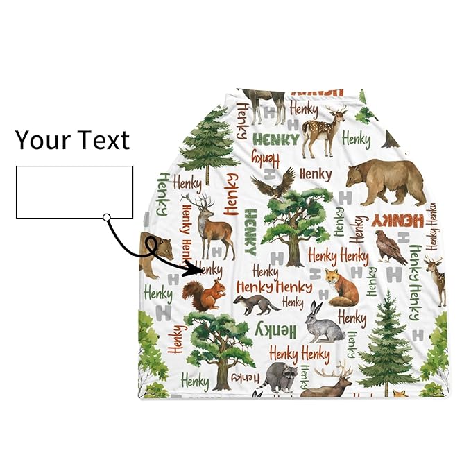Personalized Baby Car Seat Cover Stroller Canopy: Custom Name Newborn Baby Boy Girl Elastic Animals Nursing Cover for Moms First Birthday Gift Forest Bear Fox(one Size)