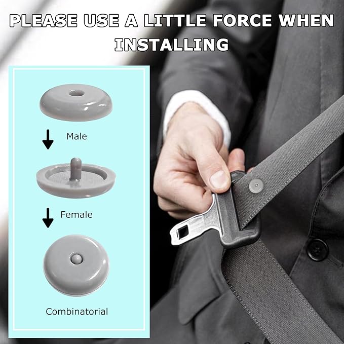 10 Sets Seat Belt Button Stop, Plastic Car Safety Belt Stopper Prevent Buckle from Sliding Down, No Welding Required Snap-on Seatbelt Stop Clips for Cars Trucks Motorcycles (Gray)