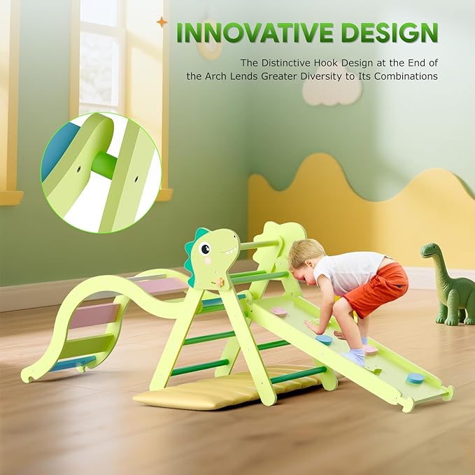 Pikler Triangle Set with Cushion, 9-in-1 Climbing Toys for Toddlers Inside, Foldable Wooden Climbing Toys Indoor Montessori Climbing Set for Toddler 1-3