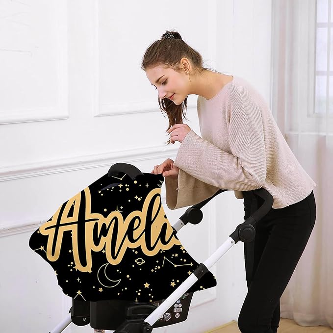 Custom Name Car Seat Canopy - Baby Car Seat Covers, Black Star Infant Stroller Cover, Carseat Canopy Christmas Birthday Gifts for Girls and Boys