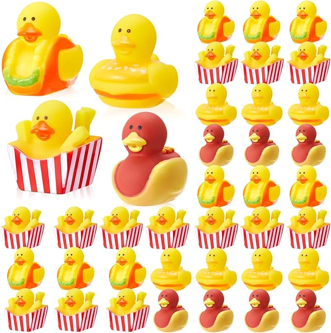 Deekin 50 Pcs Rubber Ducks 2" 4 Style Cute Ducks Bulk Small Assortment Duckies Pool Party Favors Decoration (Fast Food)