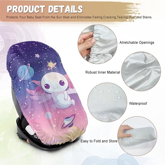 XYZCANDO Axolotl Cooling Car Seat Cover Baby Cartoon Car Seat Sun Cover for Baby Waterproof Baby Car Seat Sun Shade Cover Summer Carseat Cover Protect from Sun/Hot Days 2025