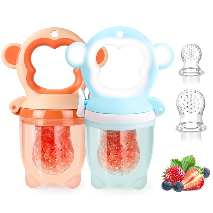 Baby Solids/Frozen Fruit Feeder Pacifier, Infant Teether Toy 4M+, BPA-Free Silicone Pouch & Nipple, Safely Introduce Solids, Teething Relief, 2-Pack
