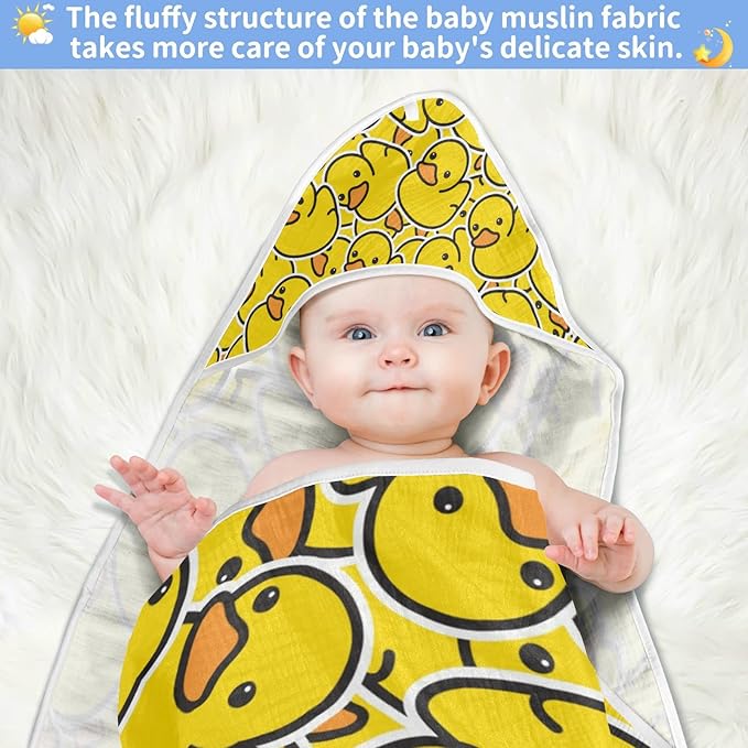 Yellow Rubber Duck Baby Boys Girls Bath Towel Cute Animals Hooded Towels Newborn Toddlers Organic Cotton Washcloths Shower Beach Towel 35 x 35 Inch