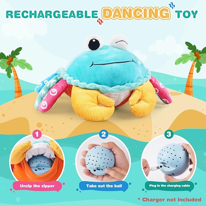 Baby Toys 12-18 Months, Musical Crawling Crab with Remote Control - Moving, Bouncing & Talking Plush Toy for Toddlers, Rechargeable Sensory Tummy Time Toy, Birthday Gifts for Boys & Girls