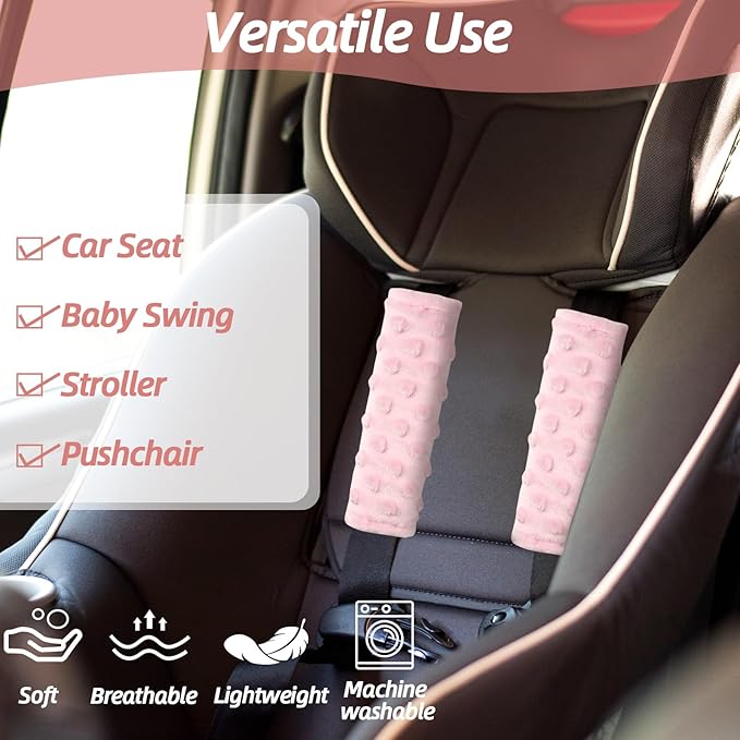 2-in-1 Baby Car Seat Cushion & Car Seat Strap Pads, Infant Car Seat Head Support & Strap Shoulder Covers, Car Seat Insert & Belt Covers for Newborn, Pink