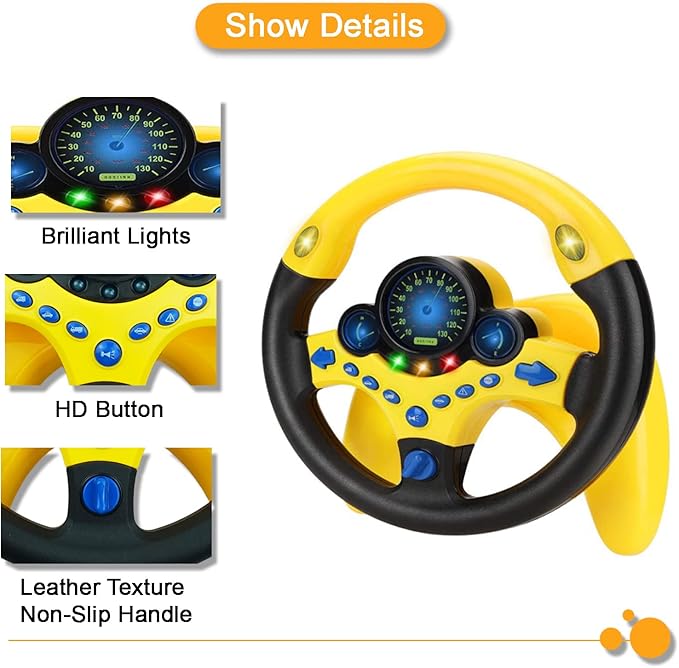 RedCrab Steering Wheel Car Driving Simulated Toy with Light and Music for Kids, Pretend Driving Seat Toys,Baby Electric Early Learning Educational Toys for Boys and Girls(Orange)