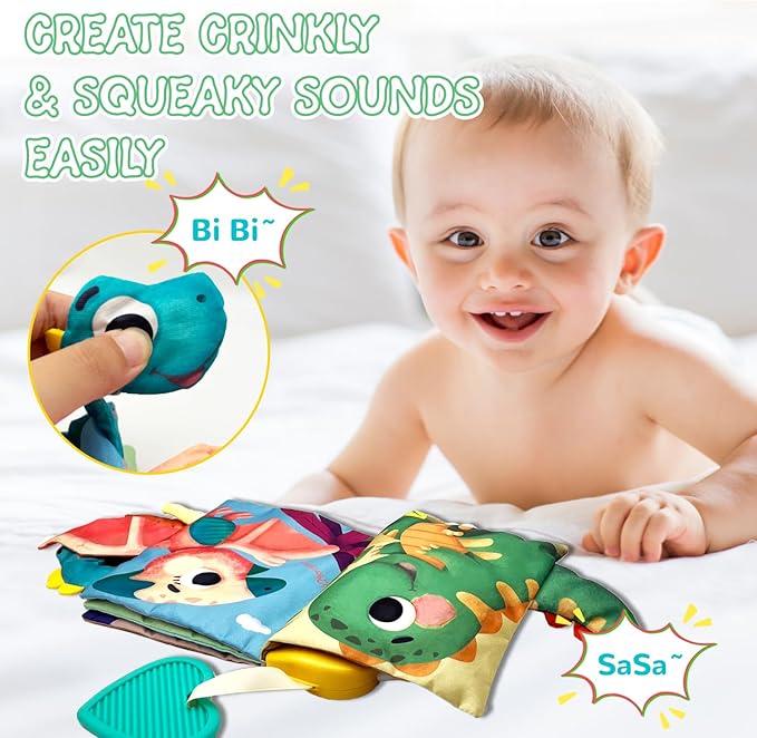 Baby Books Toys, Touch and Feel Music Cloth Book for Infant Baby 6-12-18 Months, Early Learning Education Shower Easter Gifts for Boys Girls (Dinosaur Pals)